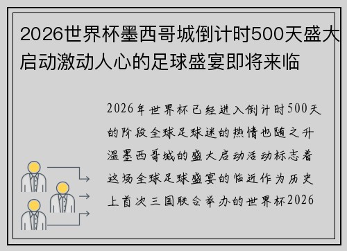 2026世界杯墨西哥城倒计时500天盛大启动激动人心的足球盛宴即将来临 2026世界杯墨西哥城倒计时500天盛大启动激动人心的足球盛宴即将来临